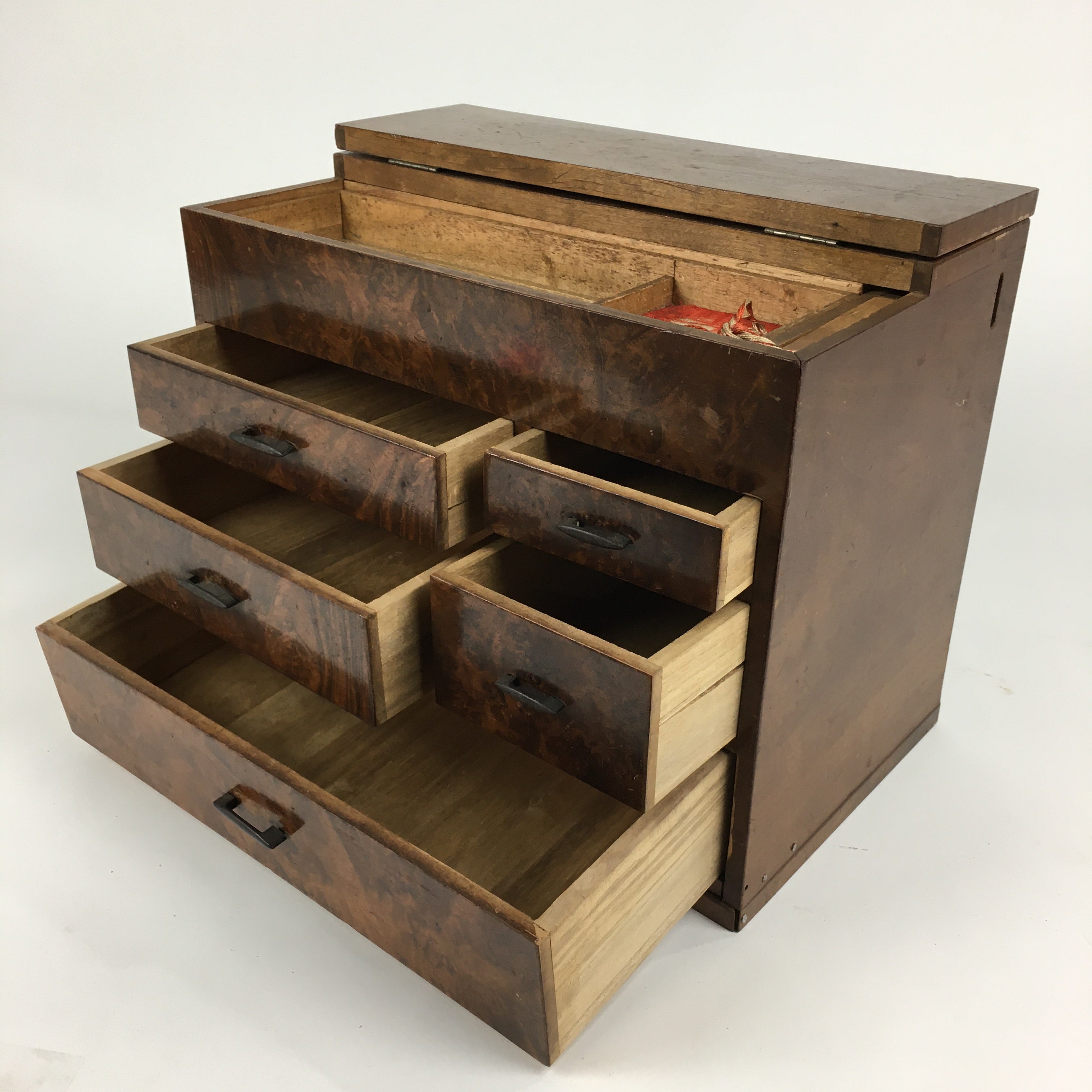 Japanese Wooden Sewing Box Haribako Vtg Tansu 5 Drawers Dark Brown T34, Online Shop