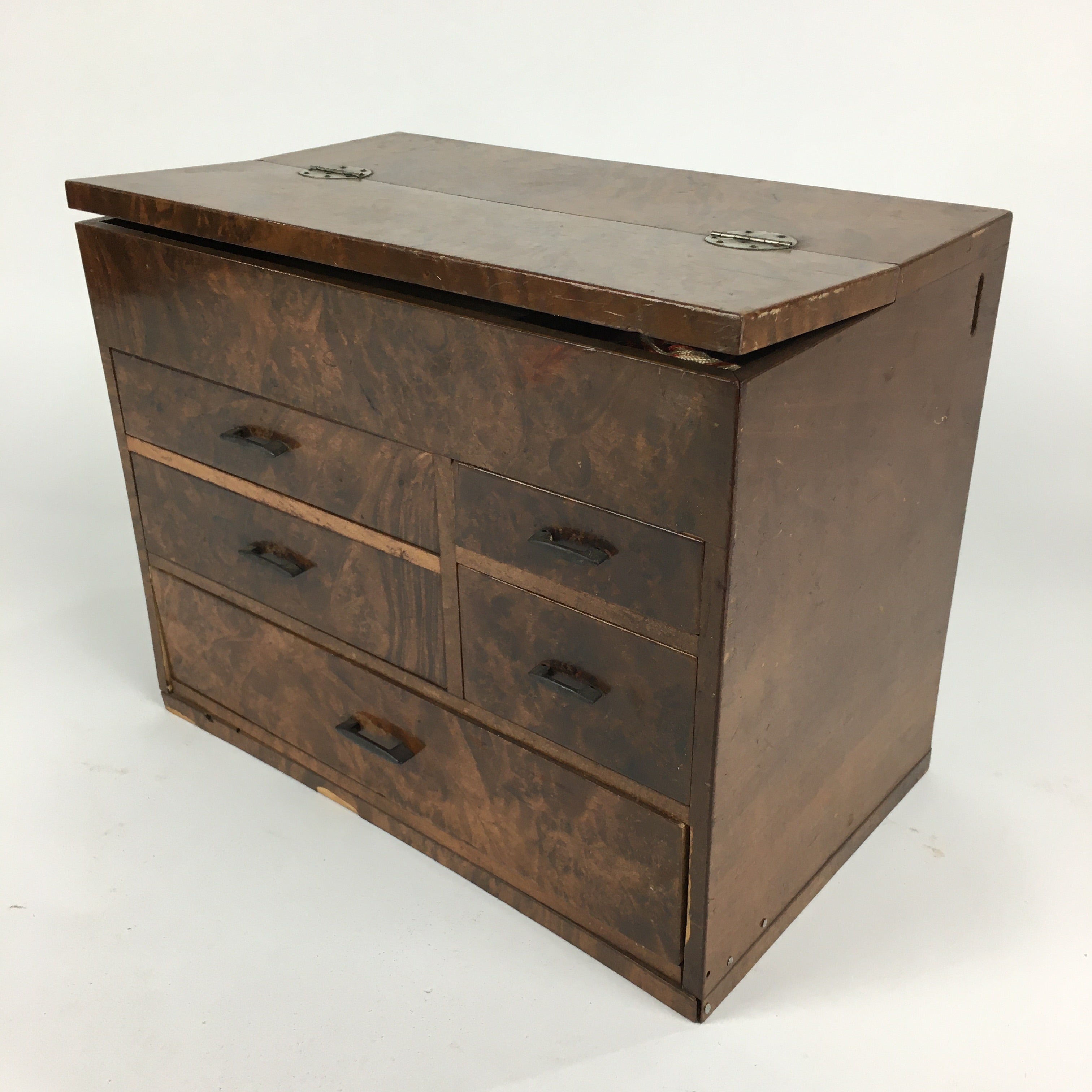 Japanese Wooden Lacquer Sewing Box Vtg Haribako Chest Tansu 5Drawers T285