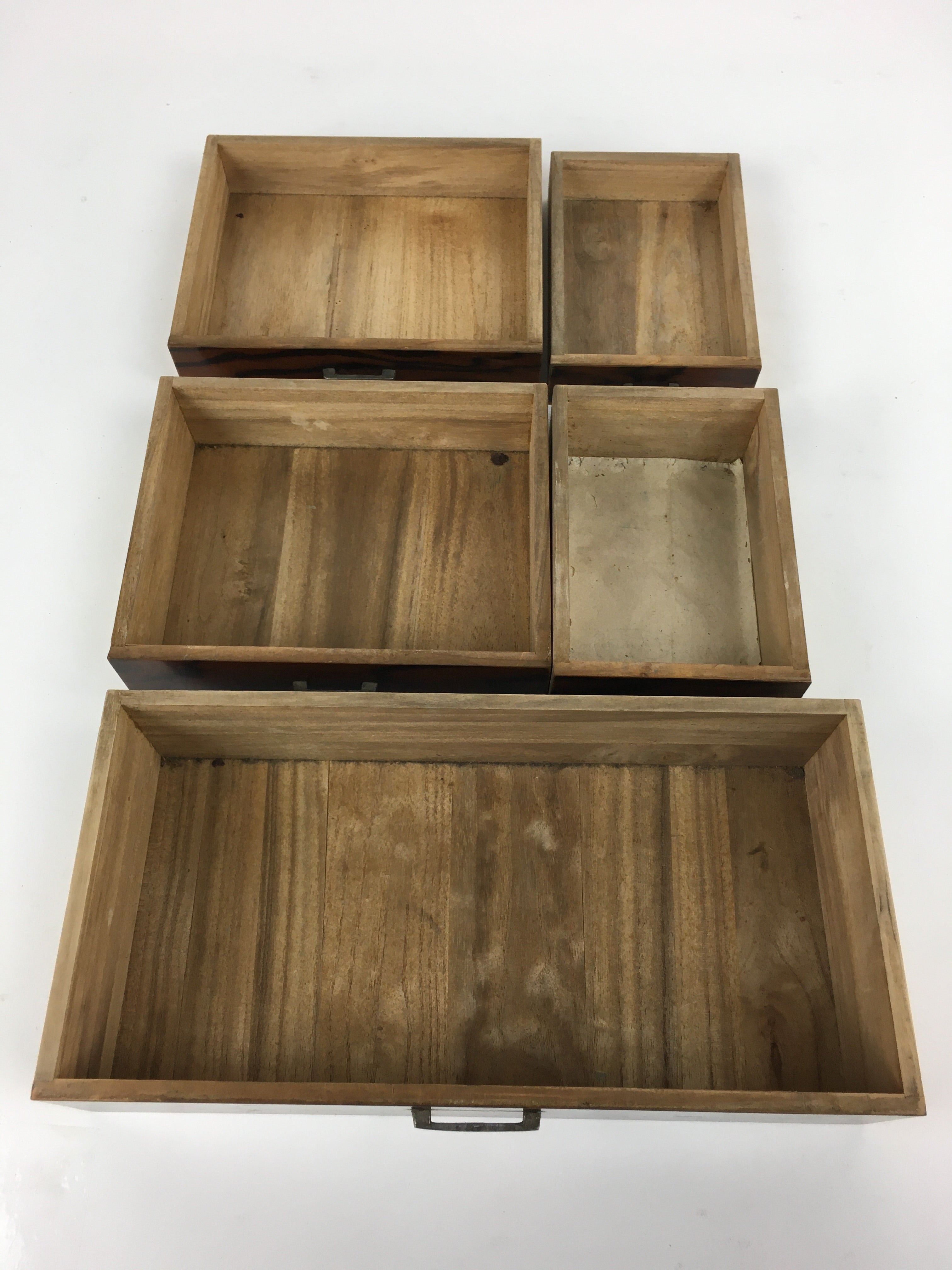 Japanese Wooden Lacquer Sewing Box Vtg Haribako Chest Tansu 5Drawers T290