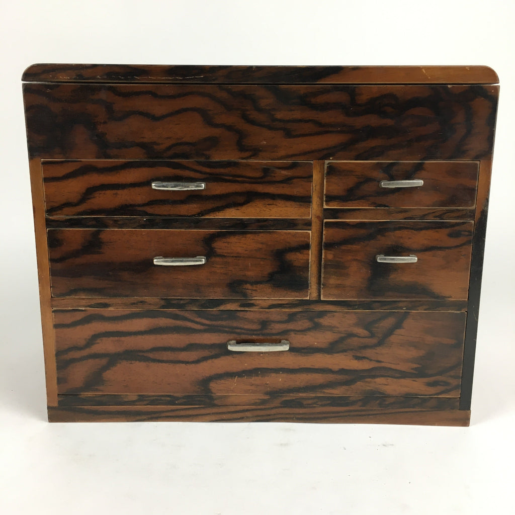 Japanese Wooden Lacquer Sewing Box Vtg Haribako Chest Tansu 5Drawers T290