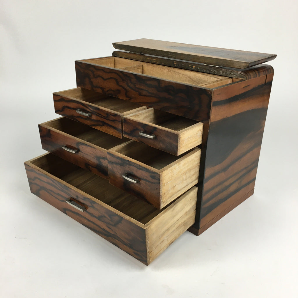 Japanese Wooden Lacquer Sewing Box Vtg Haribako Chest Tansu 5Drawers T290
