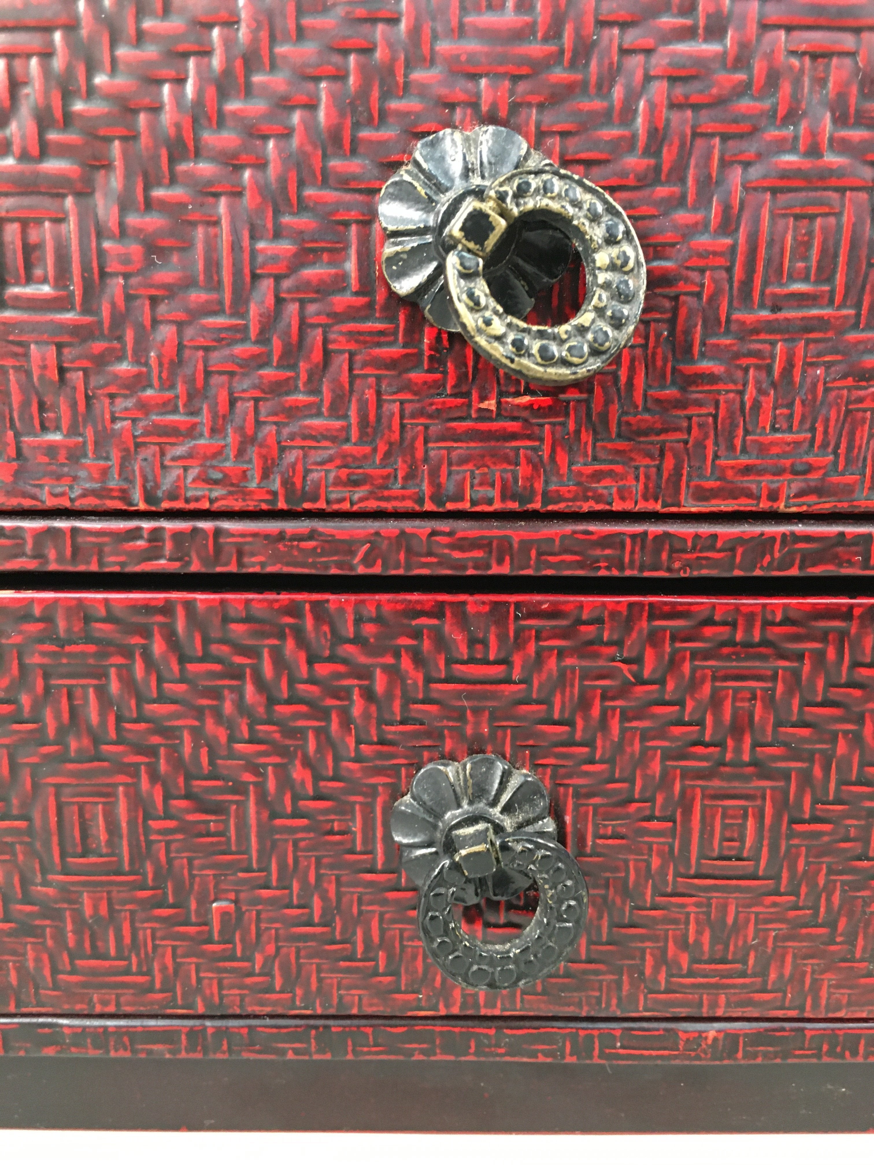 Japanese Wooden Lacquer Sewing Box Vtg Haribako Chest Tansu Kamakura Bori T239
