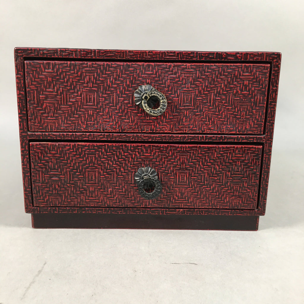 Japanese Wooden Lacquer Sewing Box Vtg Haribako Chest Tansu Kamakura Bori T239