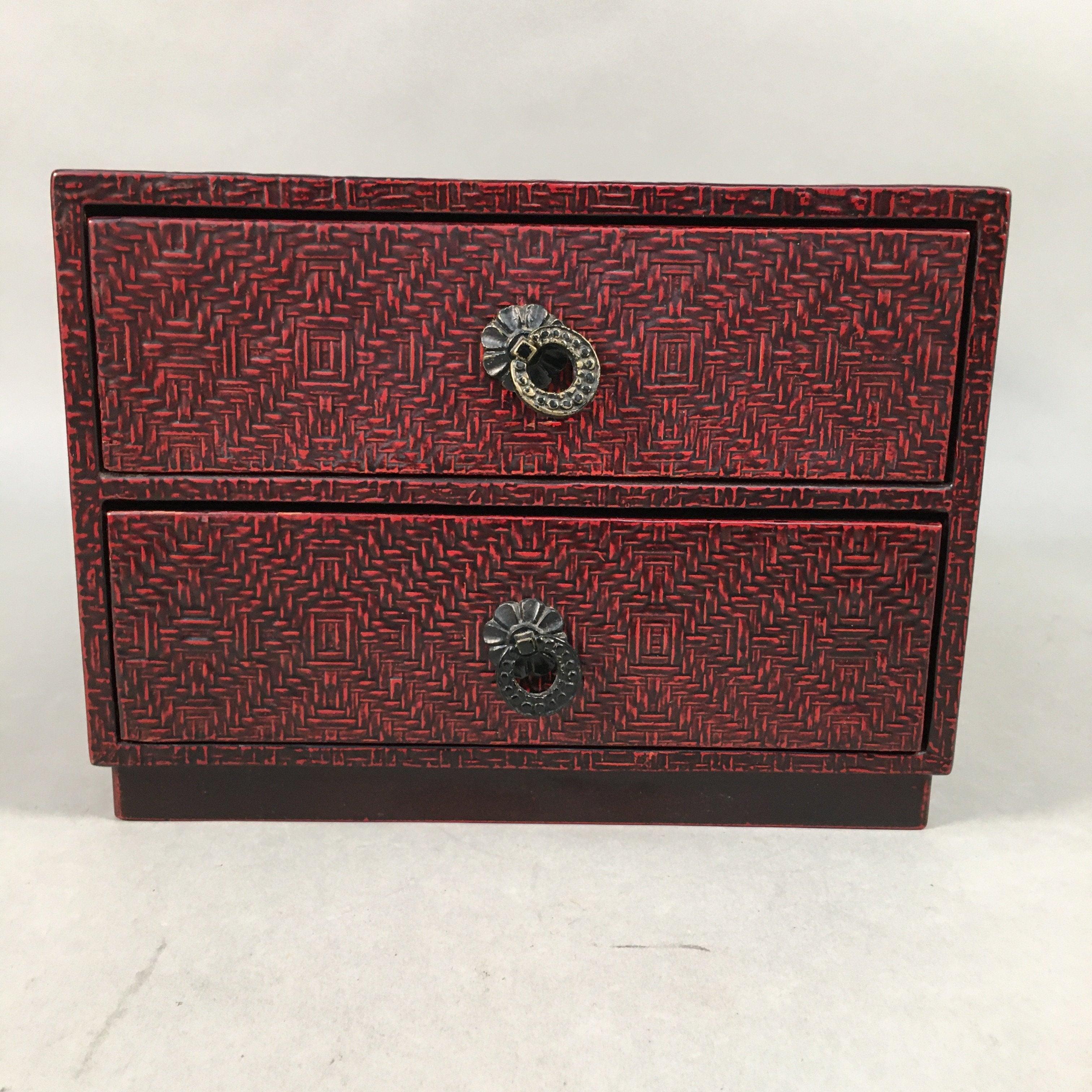 Japanese Wooden Lacquer Sewing Box Vtg Haribako Chest Tansu Kamakura Bori T239