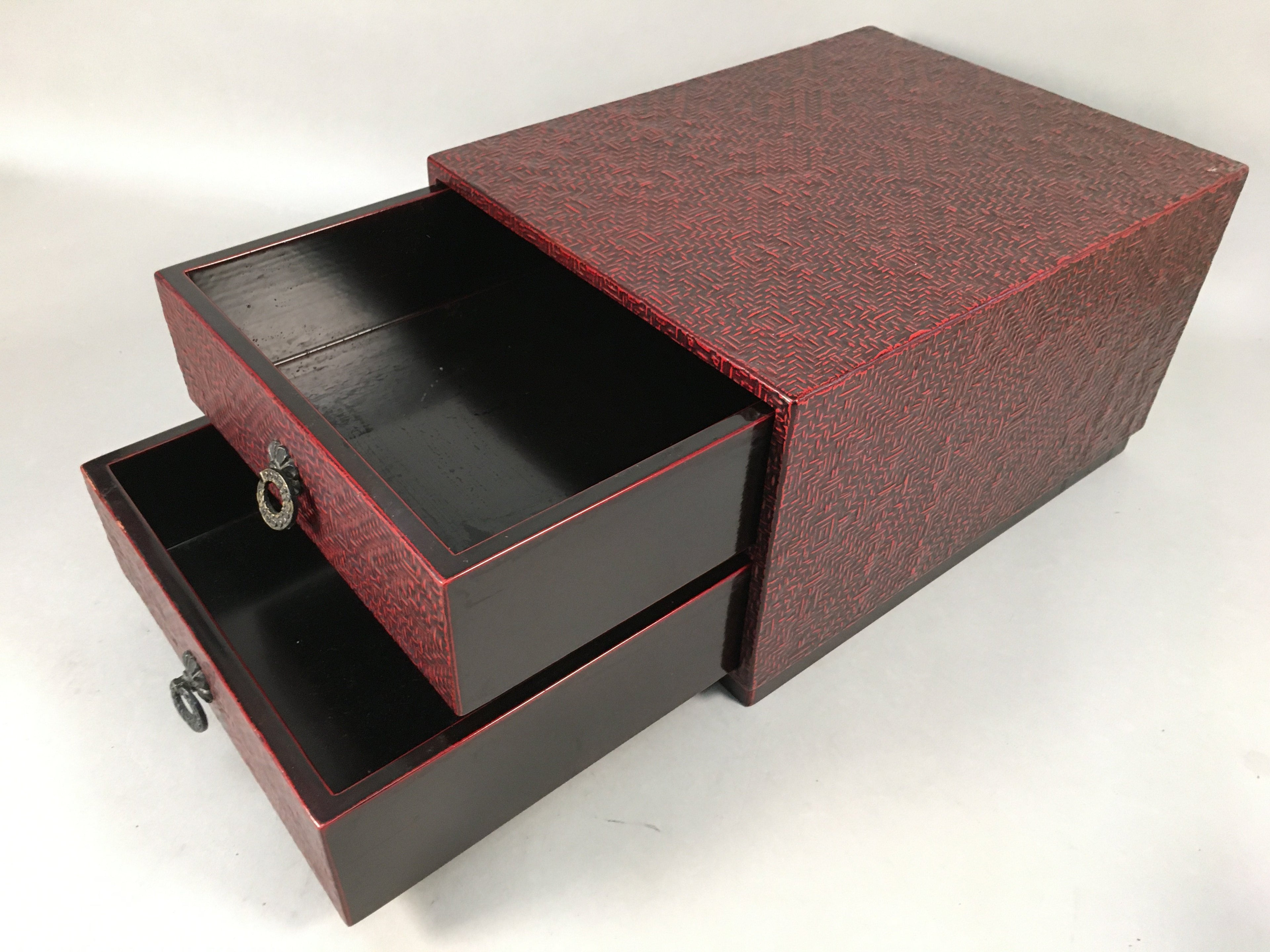 Japanese Wooden Lacquer Sewing Box Vtg Haribako Chest Tansu Kamakura Bori T239