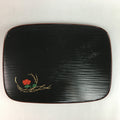 Japanese Wooden Lacquer Tray Obon Vtg Black Line Flower Nurimono PX422