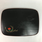 Japanese Wooden Lacquer Tray Obon Vtg Black Line Flower Nurimono PX422