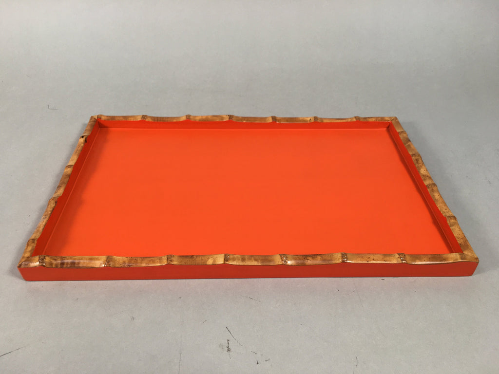 Japanese Wooden Lacquer Tray Obon Vtg Nurimono Bamboo Red Ryukyu-Nuri UR466