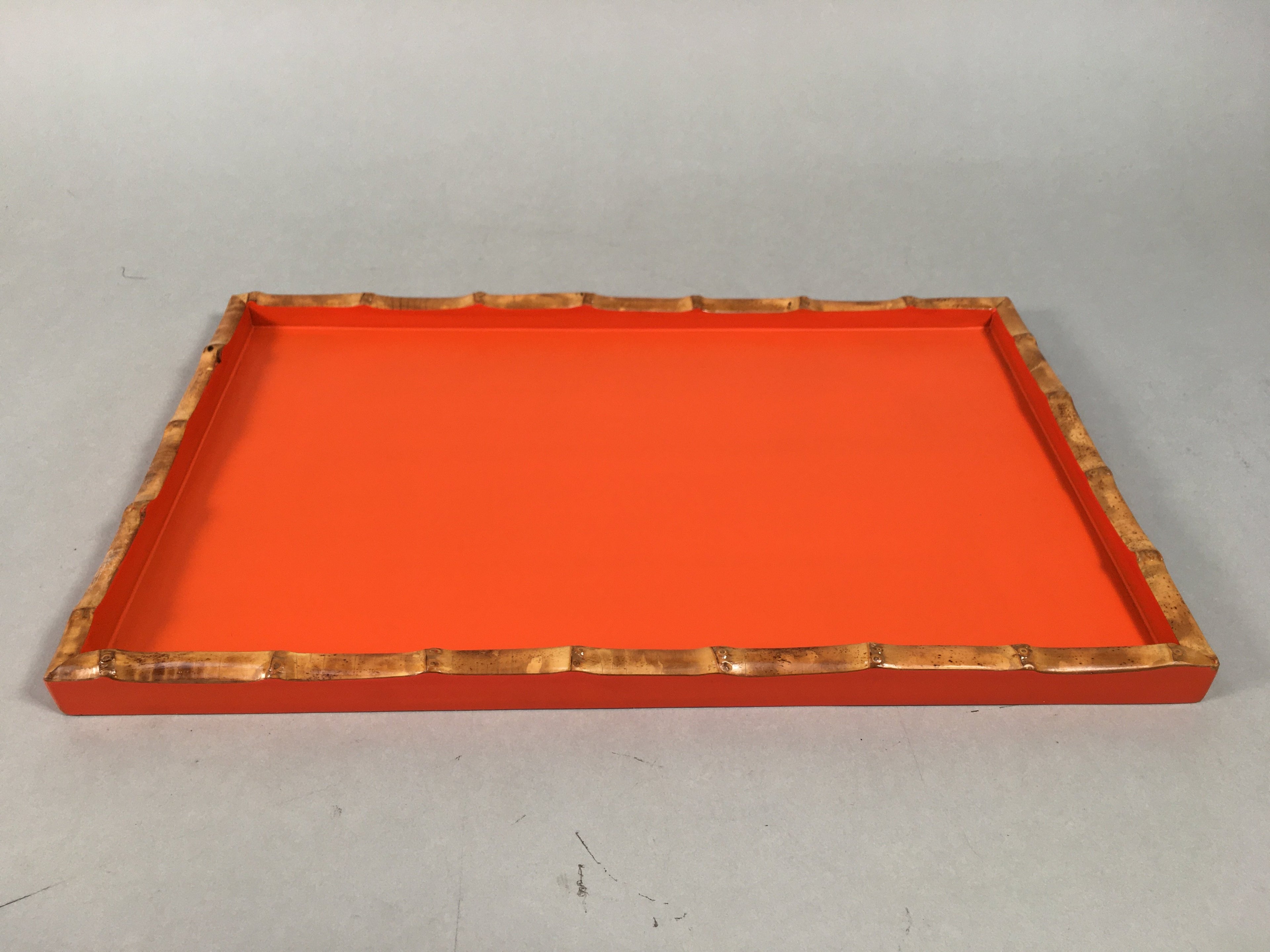 Japanese Wooden Lacquer Tray Obon Vtg Nurimono Bamboo Red Ryukyu-Nuri UR466