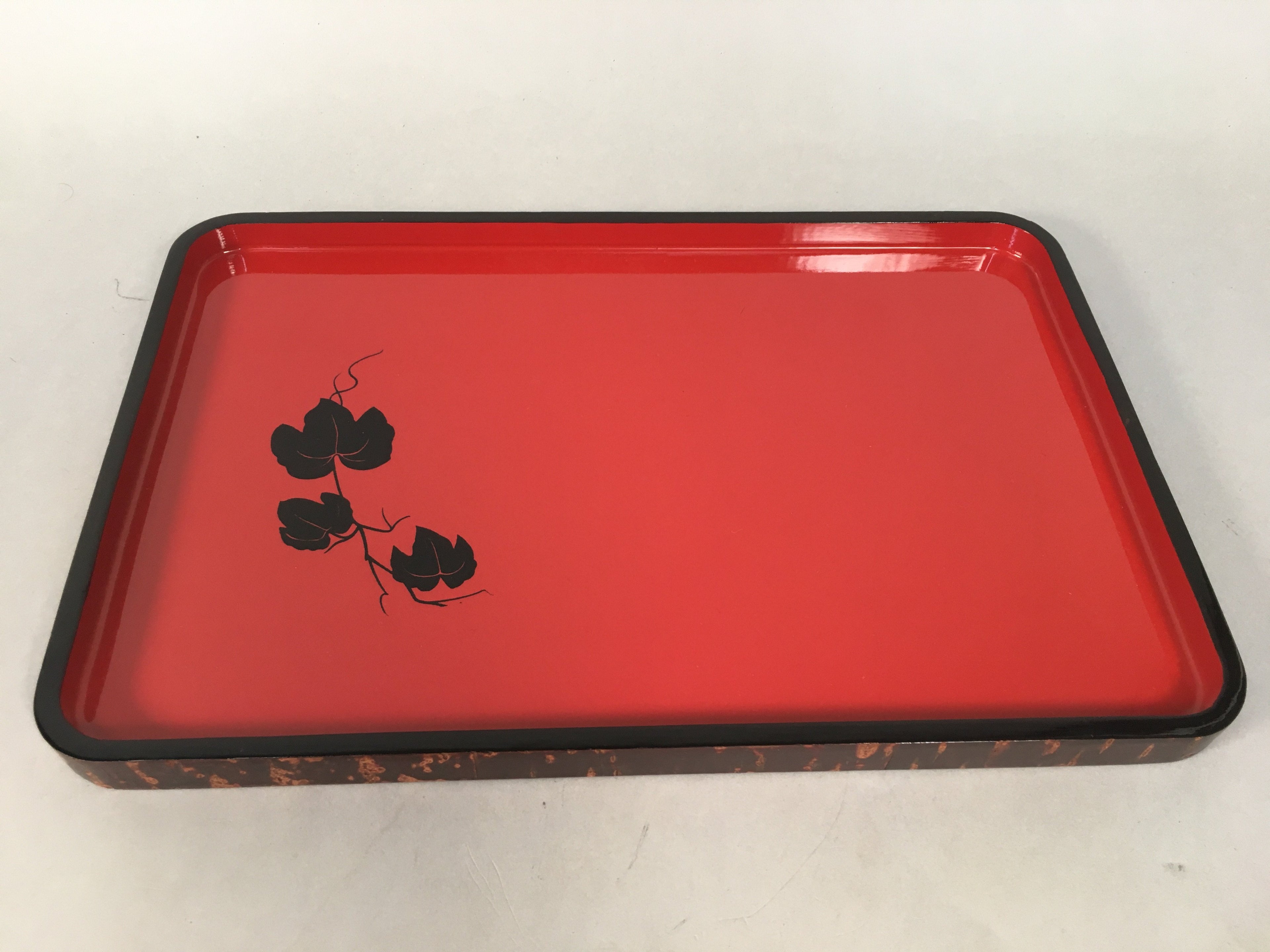 Japanese Wooden Lacquer Tray Rectangle Obon Vtg Red Bark Nurimono LWB34