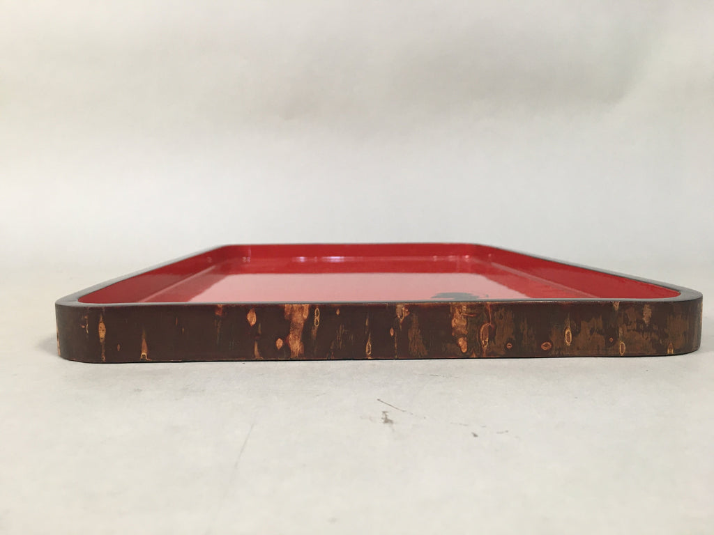 Japanese Wooden Lacquer Tray Rectangle Obon Vtg Red Bark Nurimono LWB34
