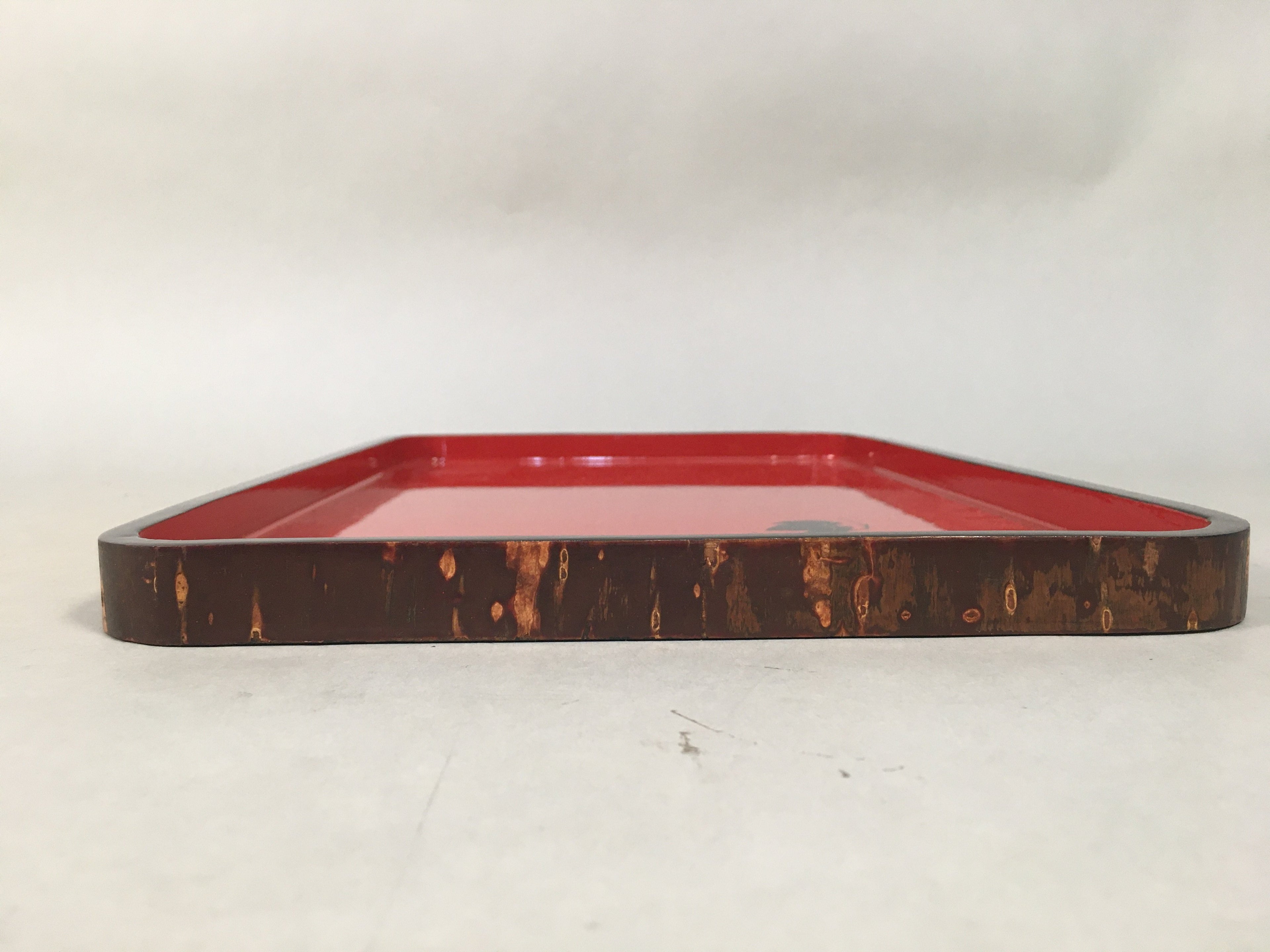 Japanese Wooden Lacquer Tray Rectangle Obon Vtg Red Bark Nurimono LWB34