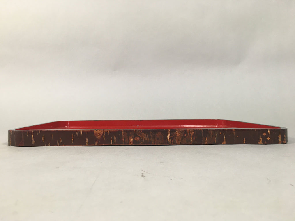 Japanese Wooden Lacquer Tray Rectangle Obon Vtg Red Bark Nurimono LWB34