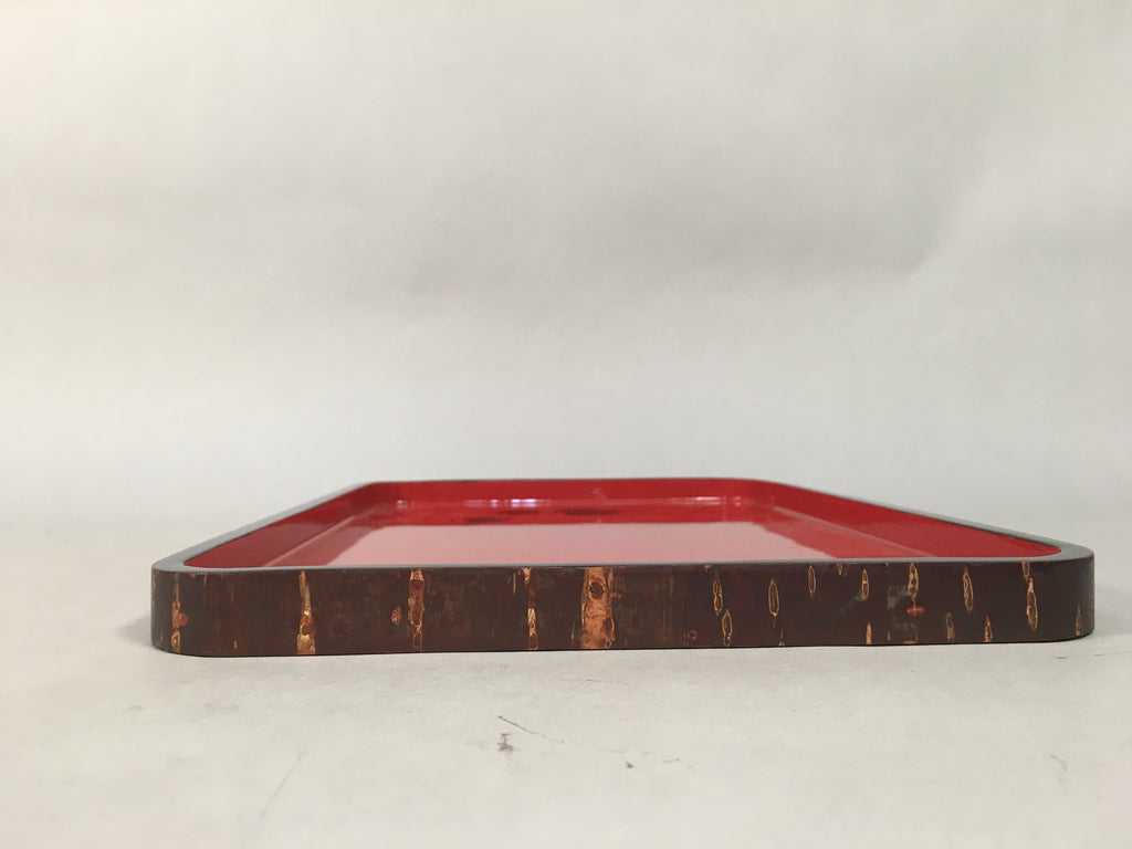 Japanese Wooden Lacquer Tray Rectangle Obon Vtg Red Bark Nurimono LWB34