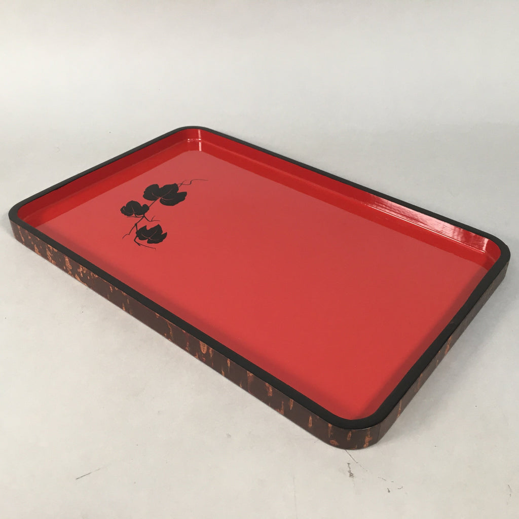 Japanese Wooden Lacquer Tray Rectangle Obon Vtg Red Bark Nurimono LWB34