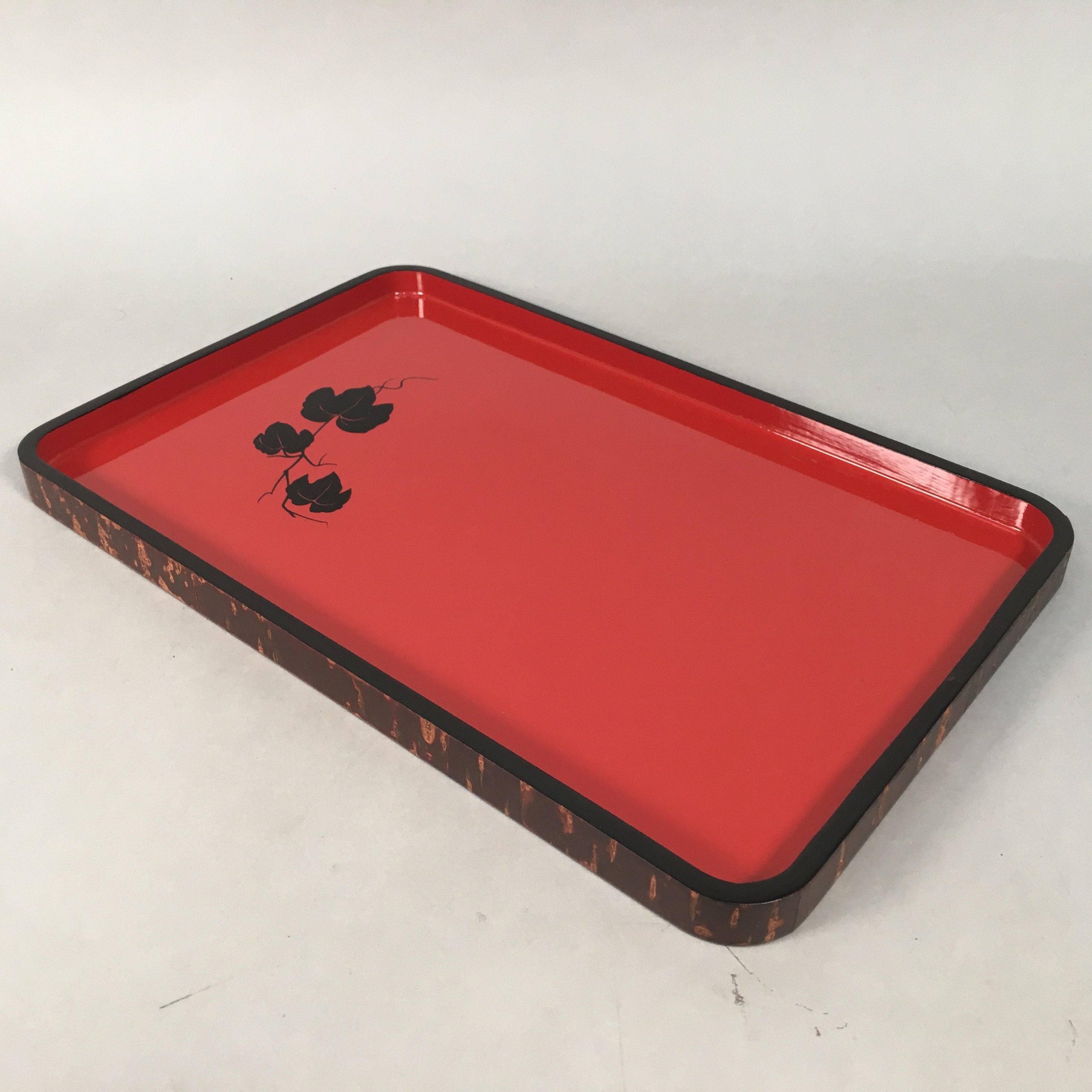 Japanese Wooden Lacquer Tray Rectangle Obon Vtg Red Bark Nurimono LWB34