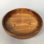 Japanese Wooden Lacquer Tray Round Obon Vtg Grain Nurimono Brown LWB36