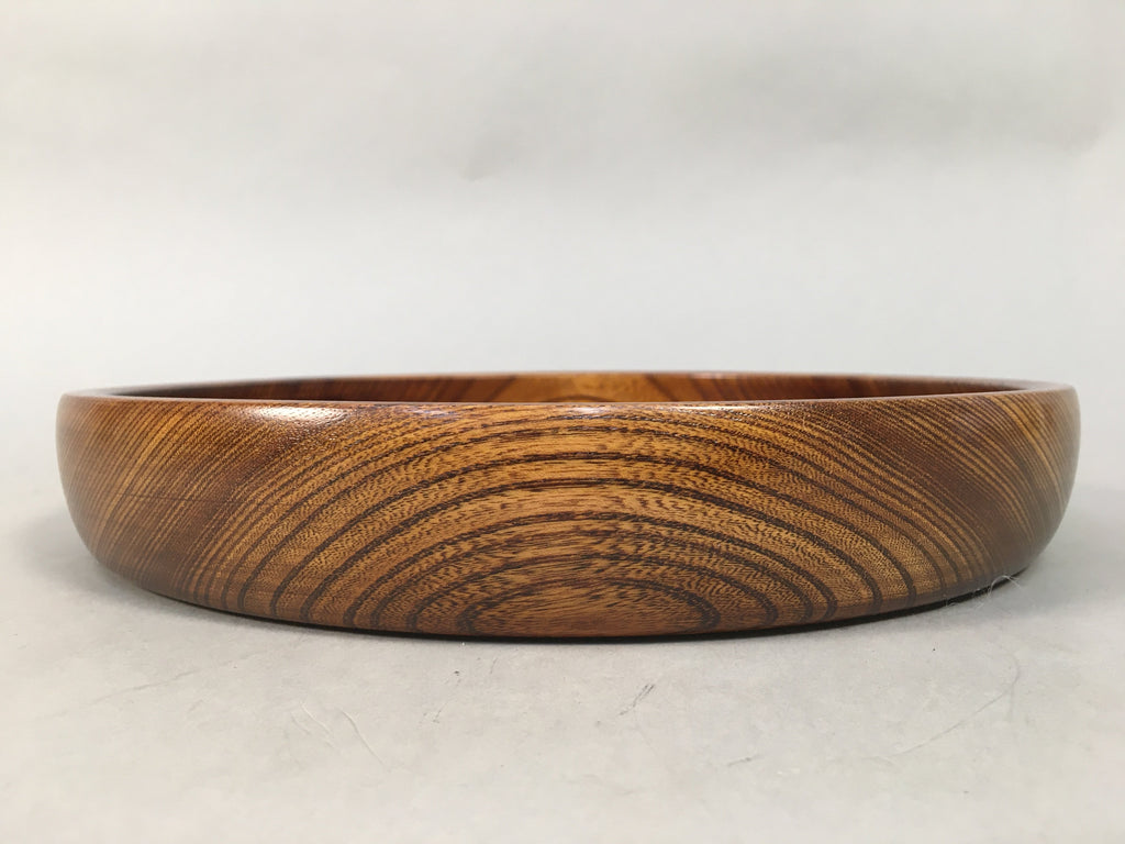 Japanese Wooden Lacquer Tray Round Obon Vtg Grain Nurimono Brown LWB36