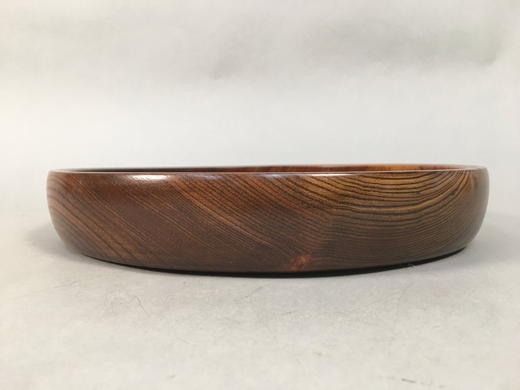 Japanese Wooden Lacquer Tray Round Obon Vtg Grain Nurimono Brown LWB36