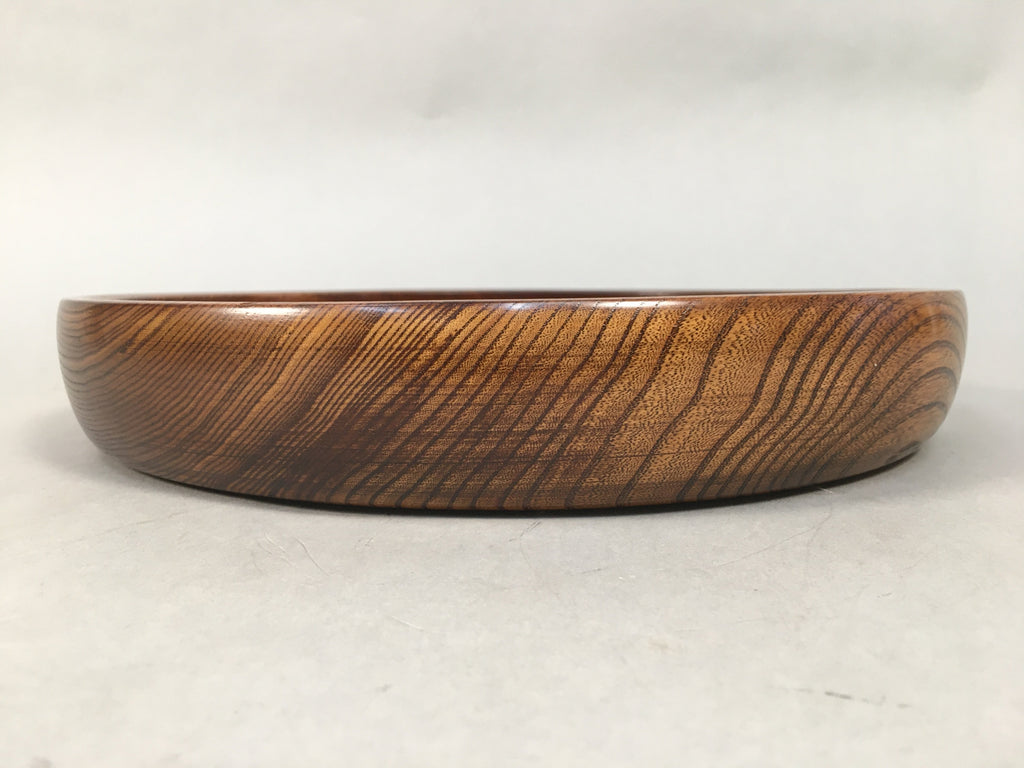 Japanese Wooden Lacquer Tray Round Obon Vtg Grain Nurimono Brown LWB36