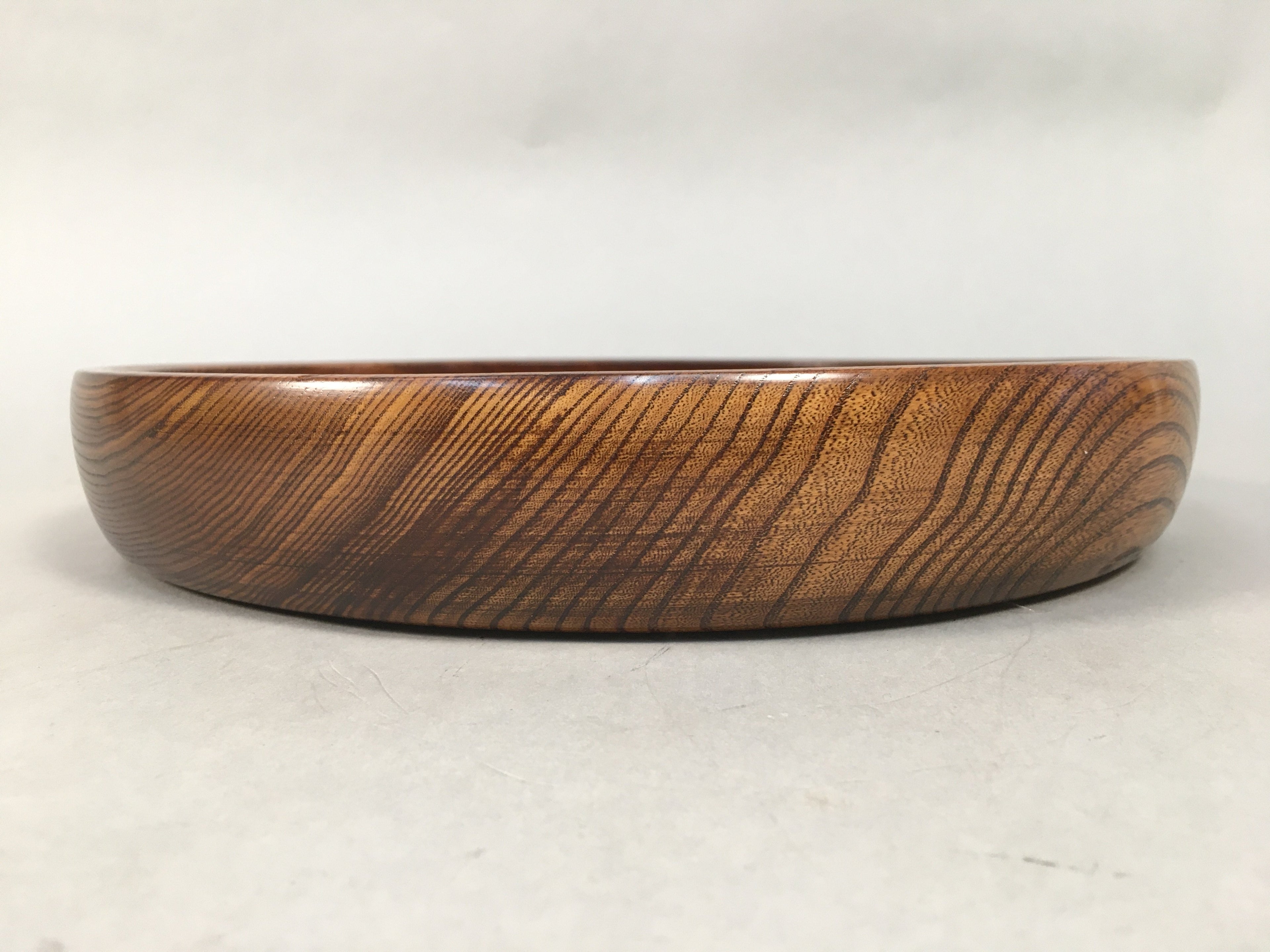 Japanese Wooden Lacquer Tray Round Obon Vtg Grain Nurimono Brown LWB36