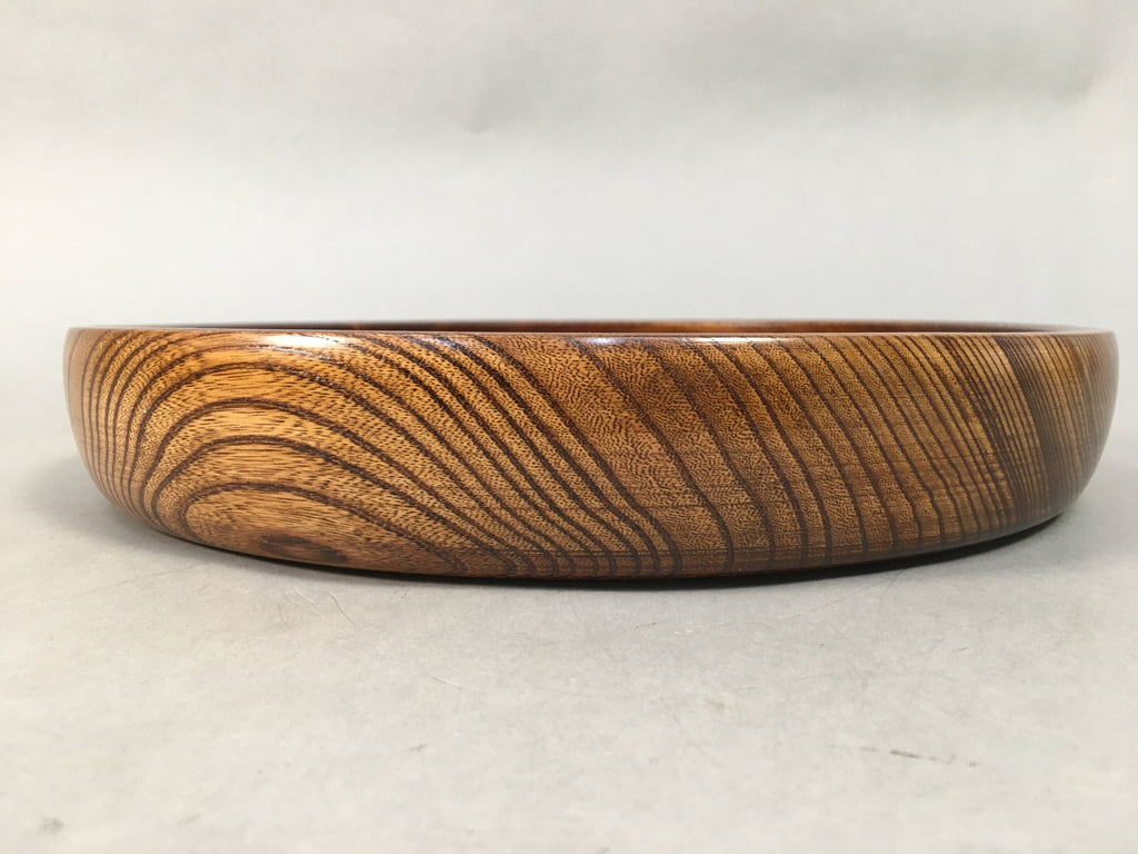 Japanese Wooden Lacquer Tray Round Obon Vtg Grain Nurimono Brown LWB36