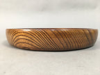 Japanese Wooden Lacquer Tray Round Obon Vtg Grain Nurimono Brown LWB36