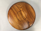 Japanese Wooden Lacquer Tray Round Obon Vtg Grain Nurimono Brown LWB36