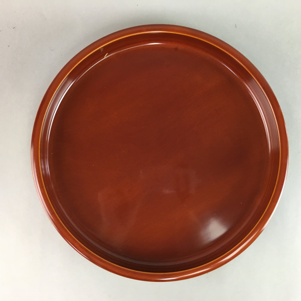 Japanese Wooden Lacquer Tray Round Obon Vtg Shunkei-Nuri Nurimono PX429