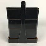 Japanese Wooden Lacquer ware Bento Box Vtg Jubako 3 Tier Black Gold JB71
