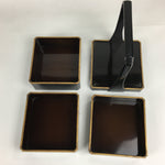 Japanese Wooden Lacquer ware Bento Box Vtg Jubako 3 Tier Black Gold JB71