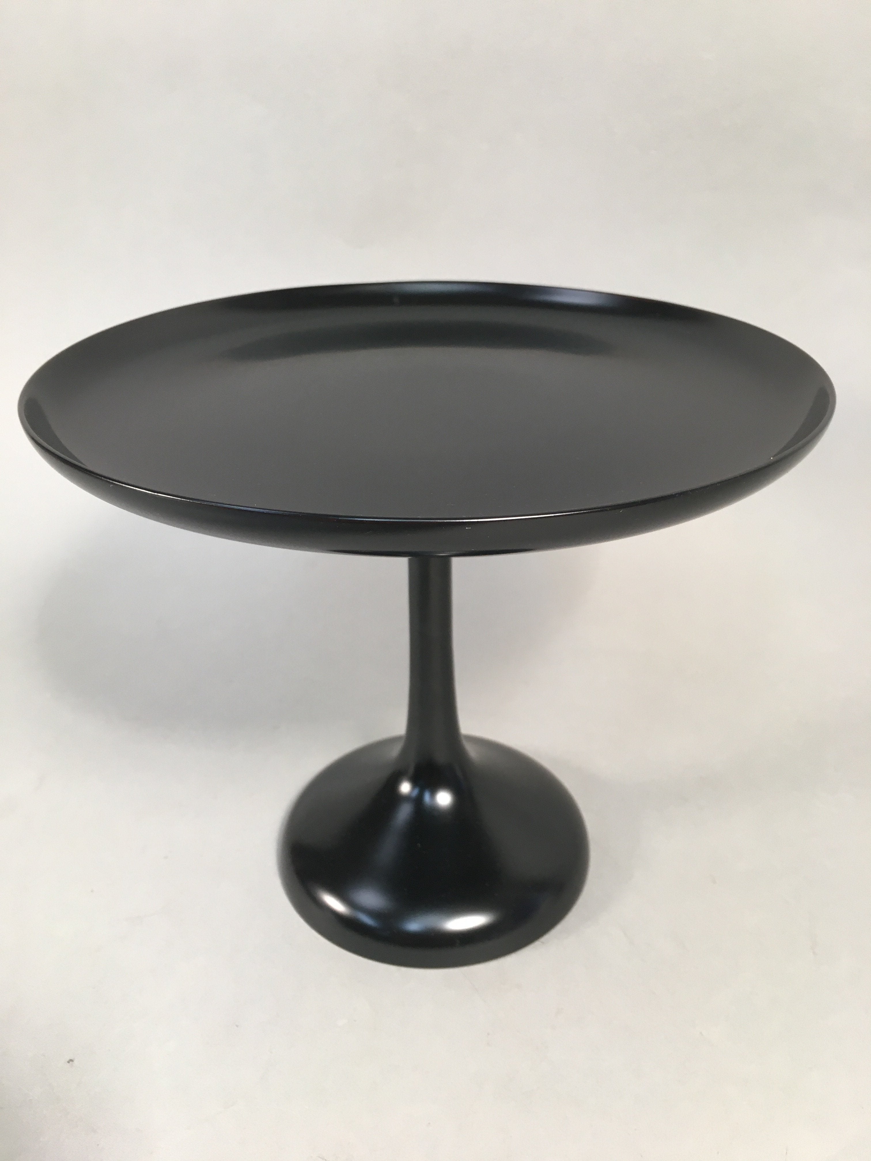 Japanese Wooden Lacquer ware Legged Plate Vtg Black Round Tea Ceremony UR470