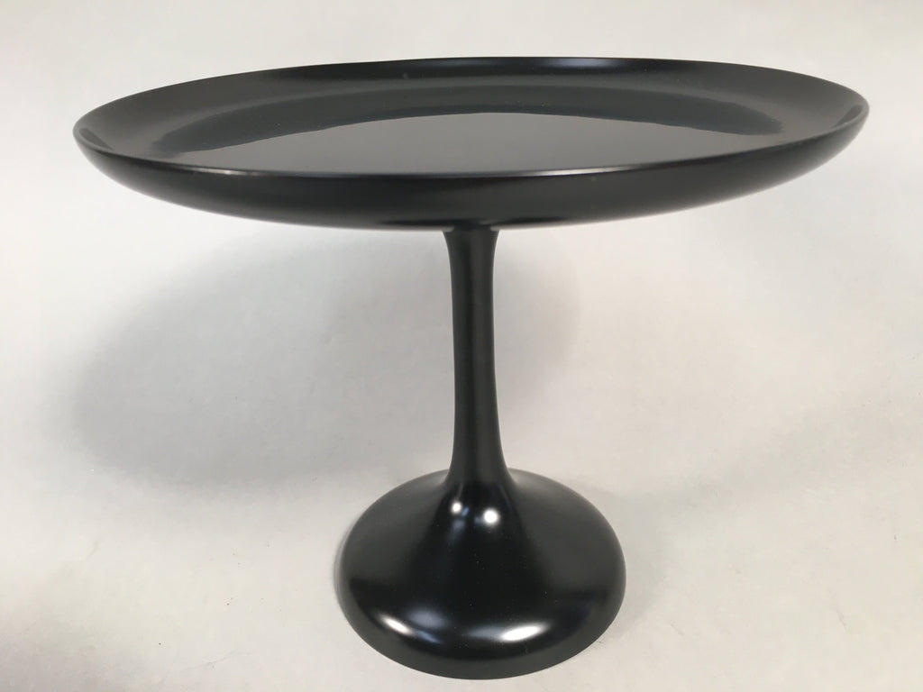 Japanese Wooden Lacquer ware Legged Plate Vtg Black Round Tea Ceremony UR470