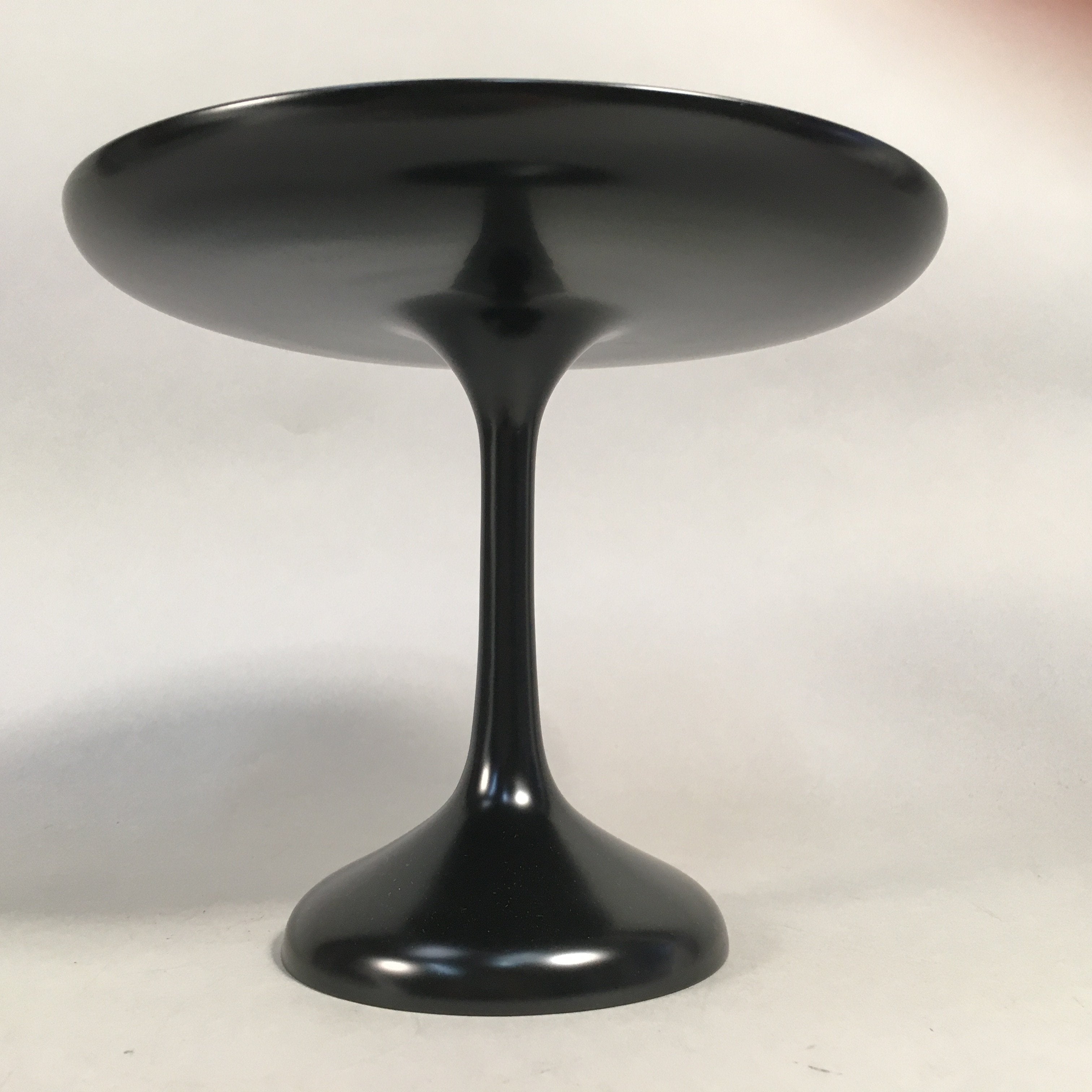 Japanese Wooden Lacquer ware Legged Plate Vtg Black Round Tea Ceremony UR470