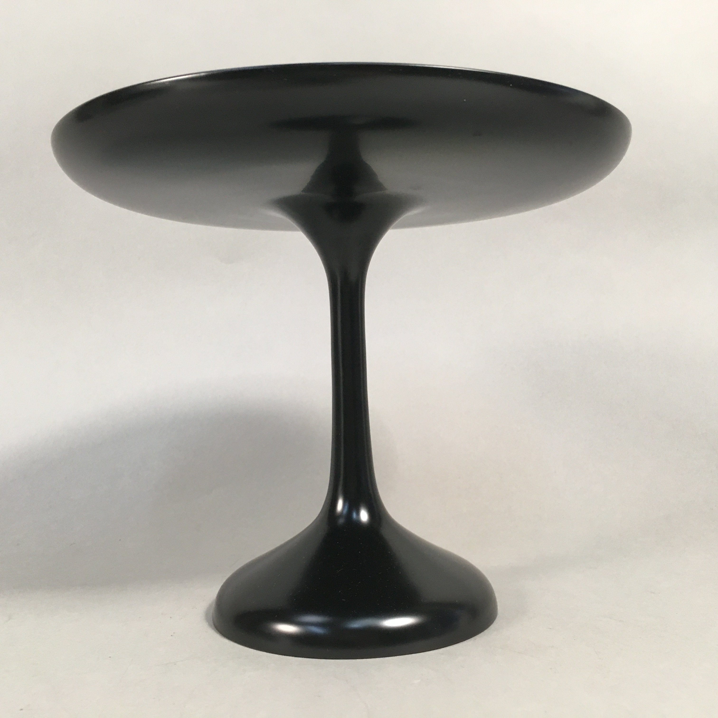 Japanese Wooden Lacquer ware Legged Plate Vtg Black Round Tea Ceremony UR470