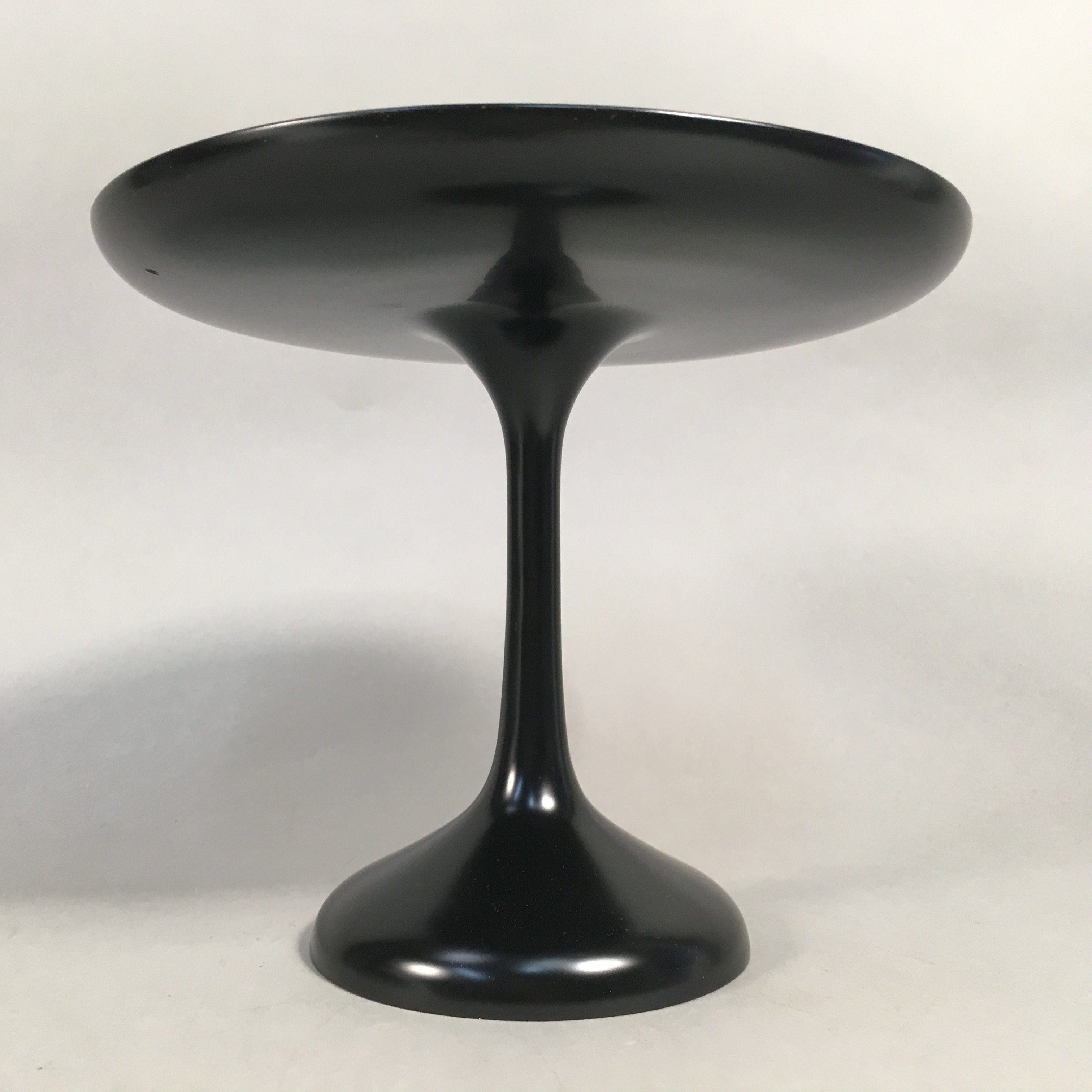 Japanese Wooden Lacquer ware Legged Plate Vtg Black Round Tea Ceremony UR470