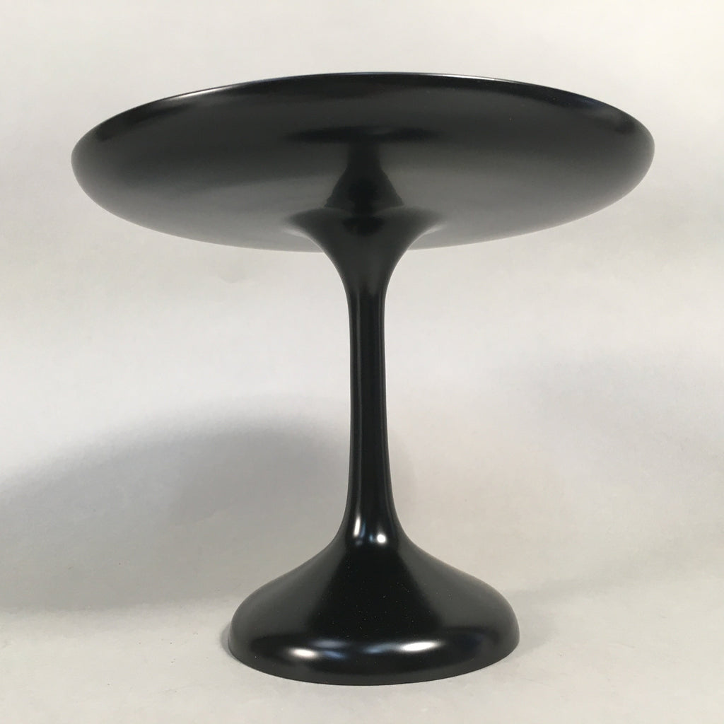 Japanese Wooden Lacquer ware Legged Plate Vtg Black Round Tea Ceremony UR470