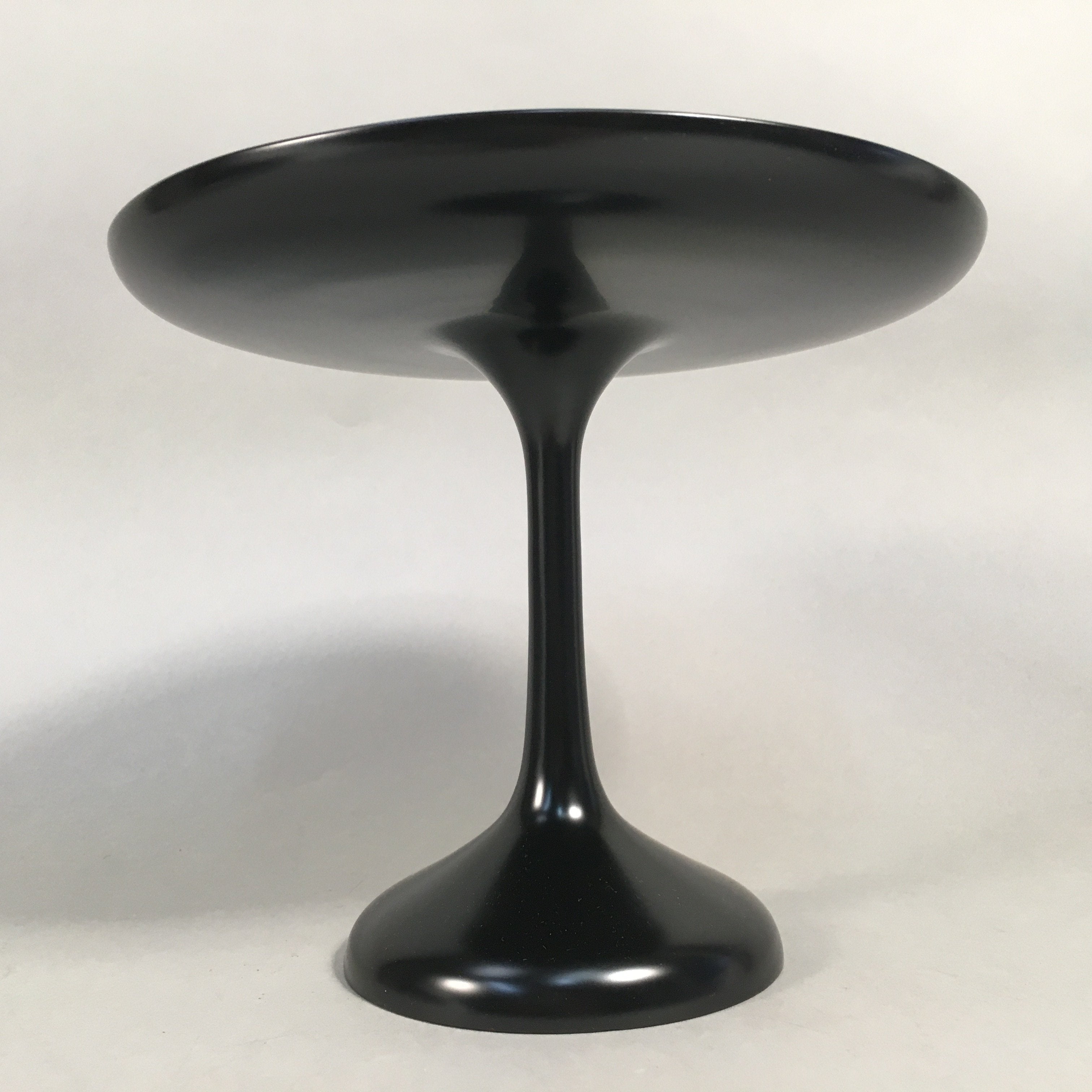 Japanese Wooden Lacquer ware Legged Plate Vtg Black Round Tea Ceremony UR470