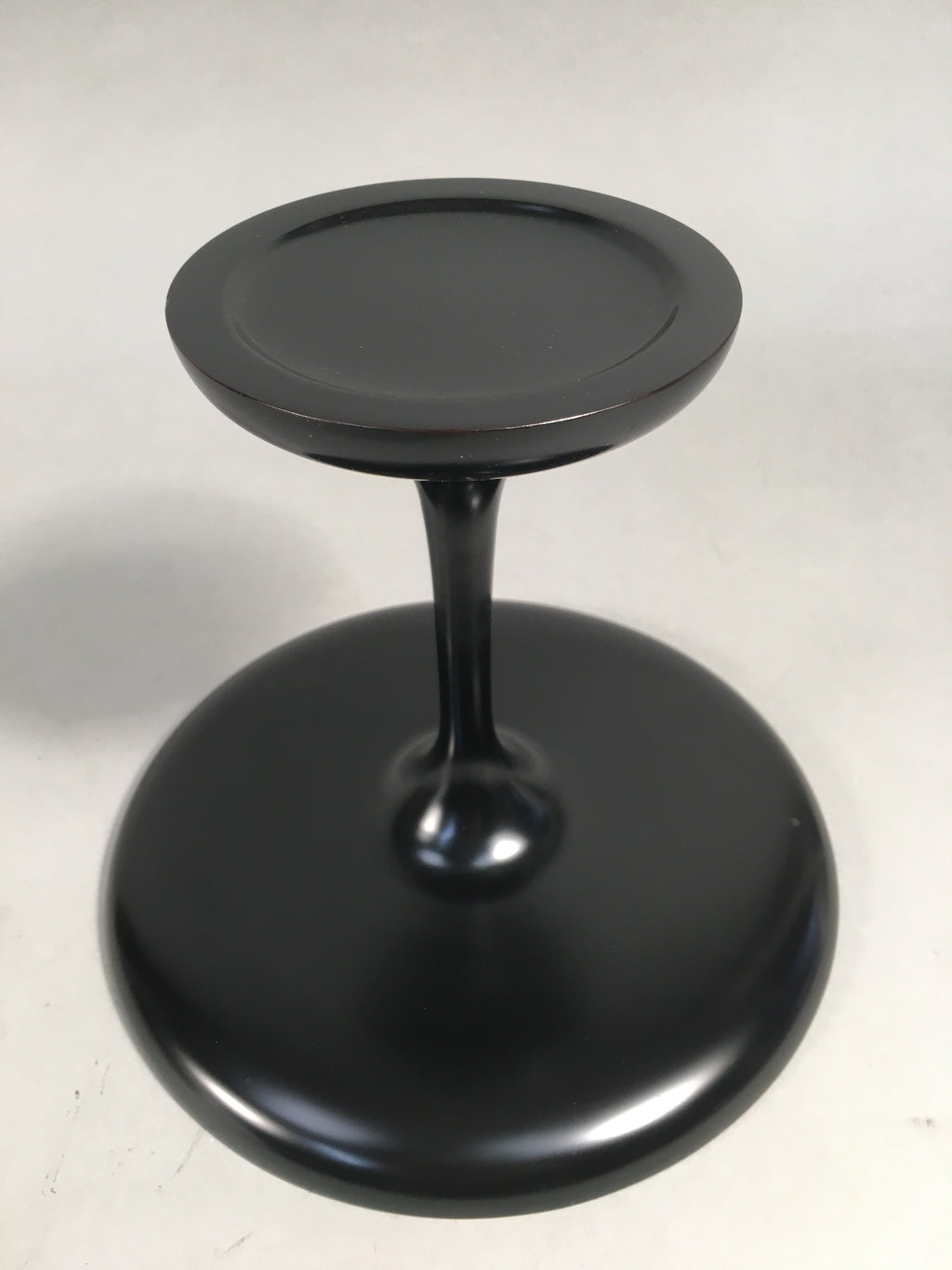 Japanese Wooden Lacquer ware Legged Plate Vtg Black Round Tea Ceremony UR470