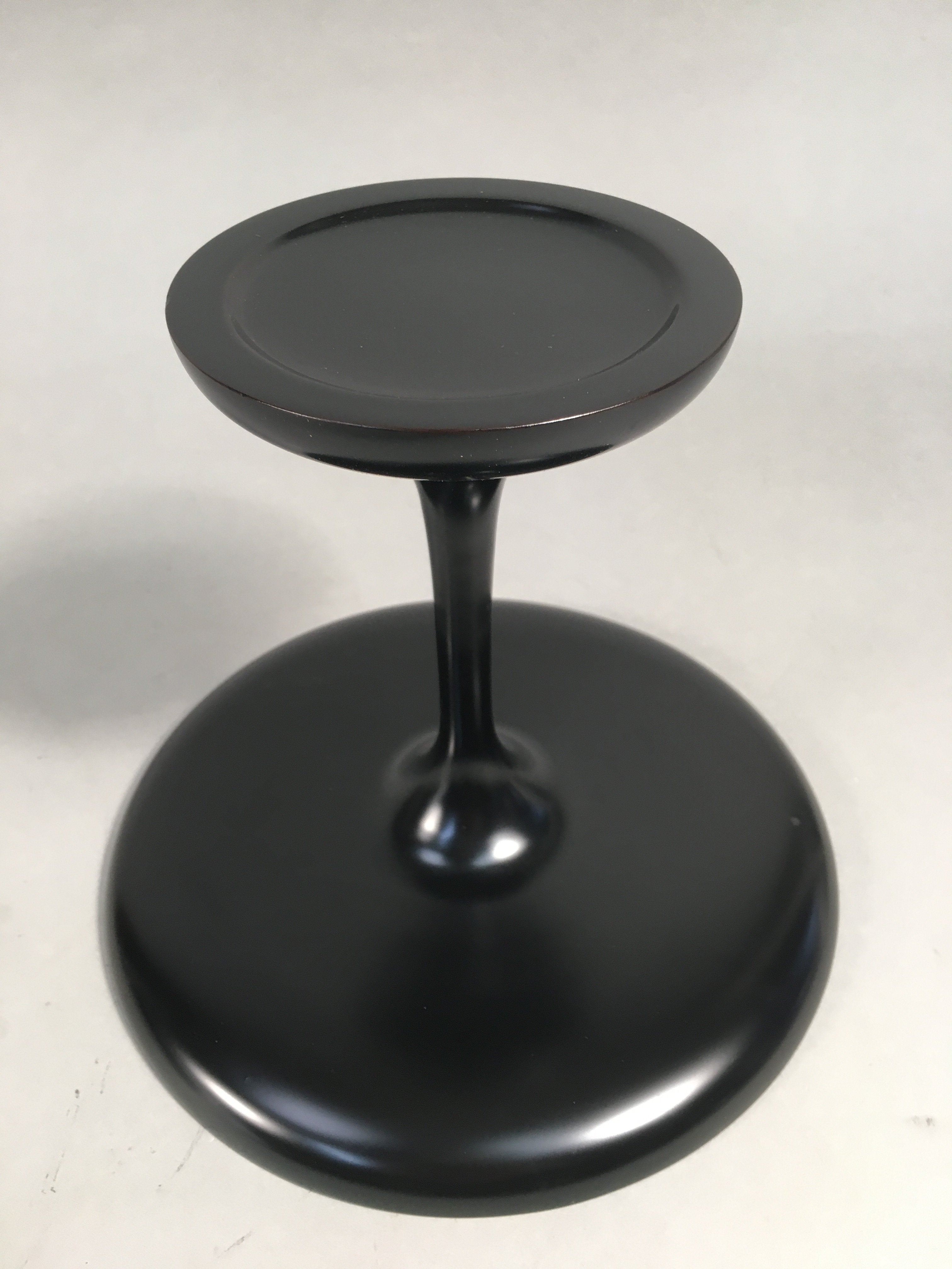 Japanese Wooden Lacquer ware Legged Plate Vtg Black Round Tea Ceremony UR470