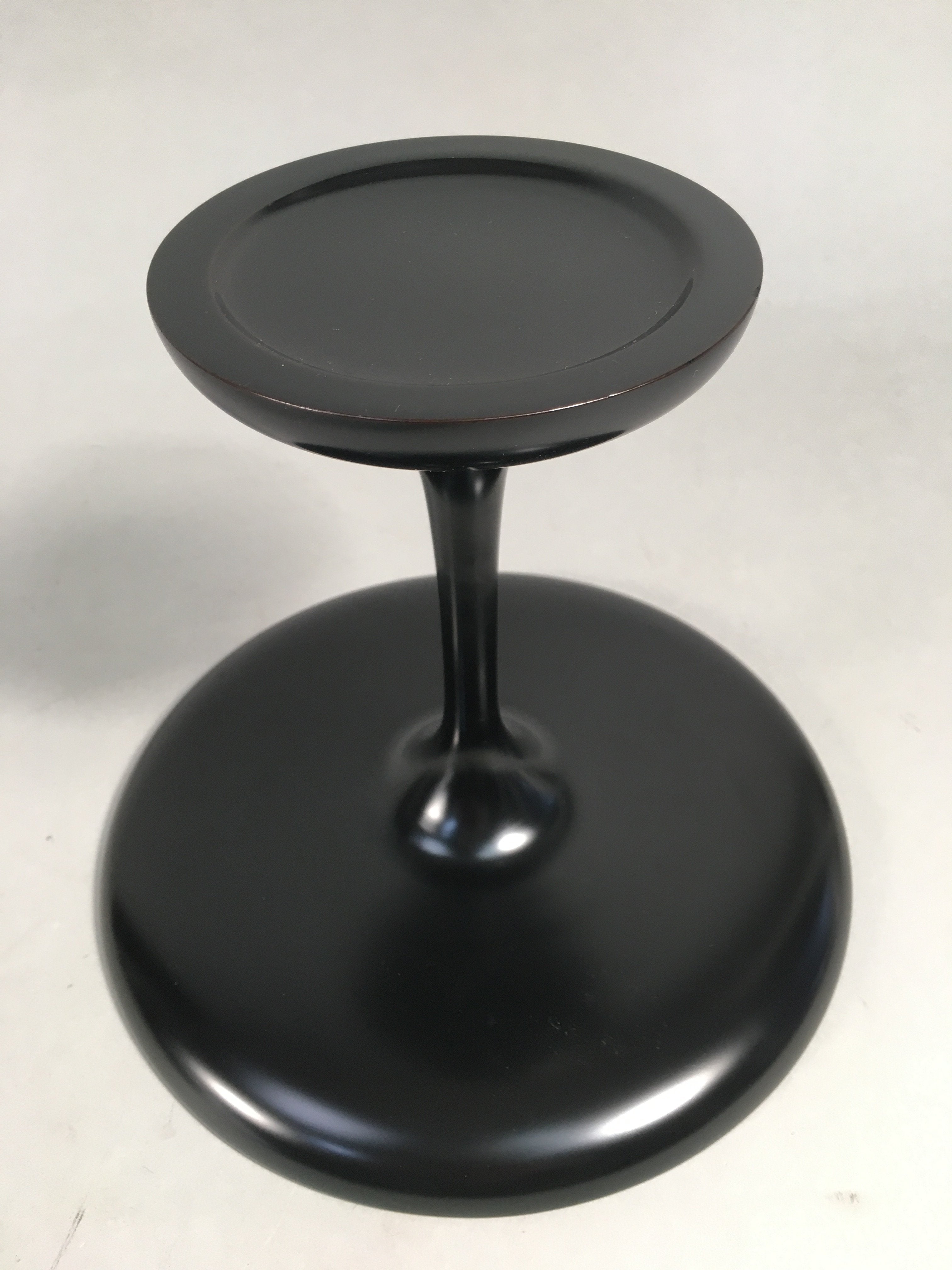 Japanese Wooden Lacquer ware Legged Plate Vtg Black Round Tea Ceremony UR470