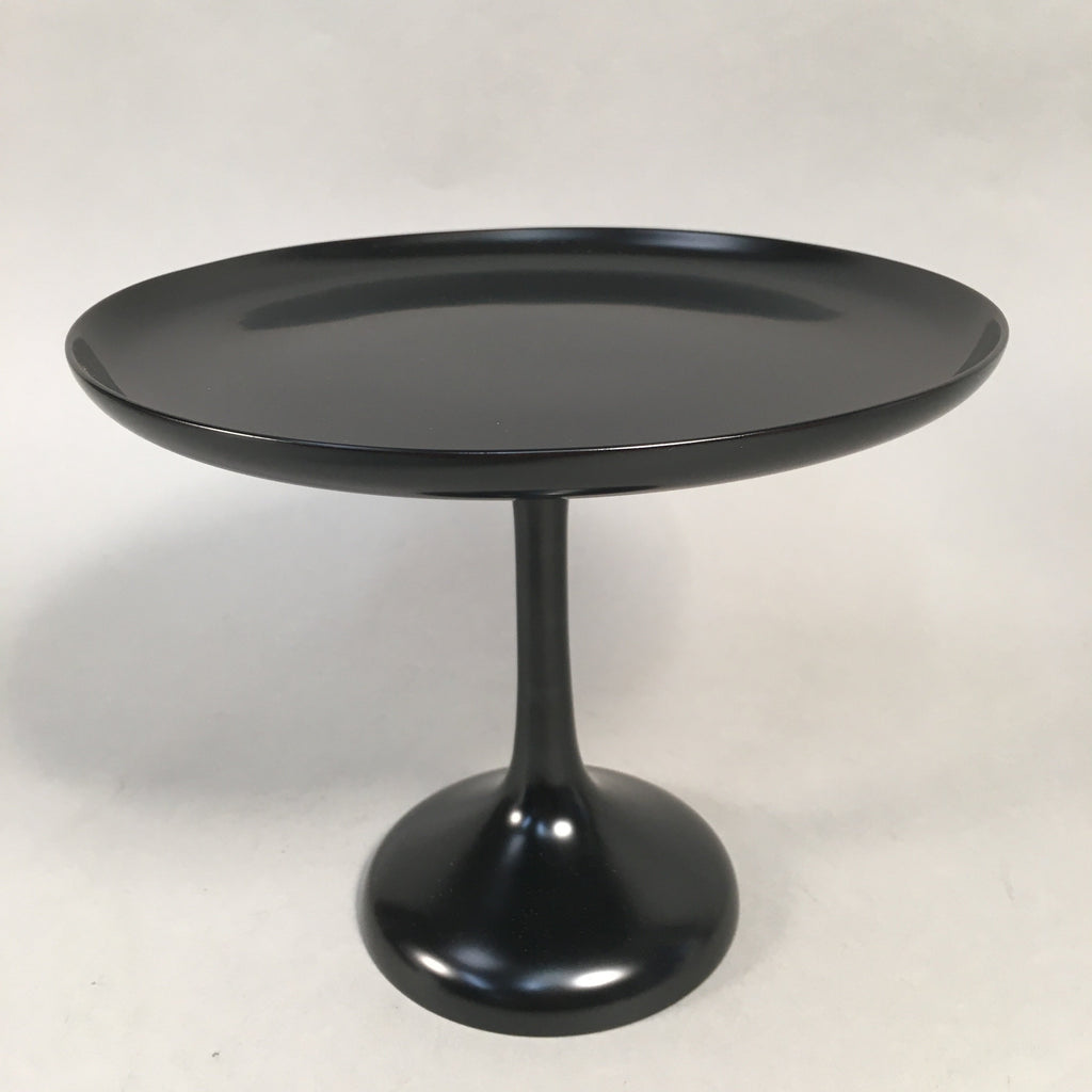 Japanese Wooden Lacquer ware Legged Plate Vtg Black Round Tea Ceremony UR470