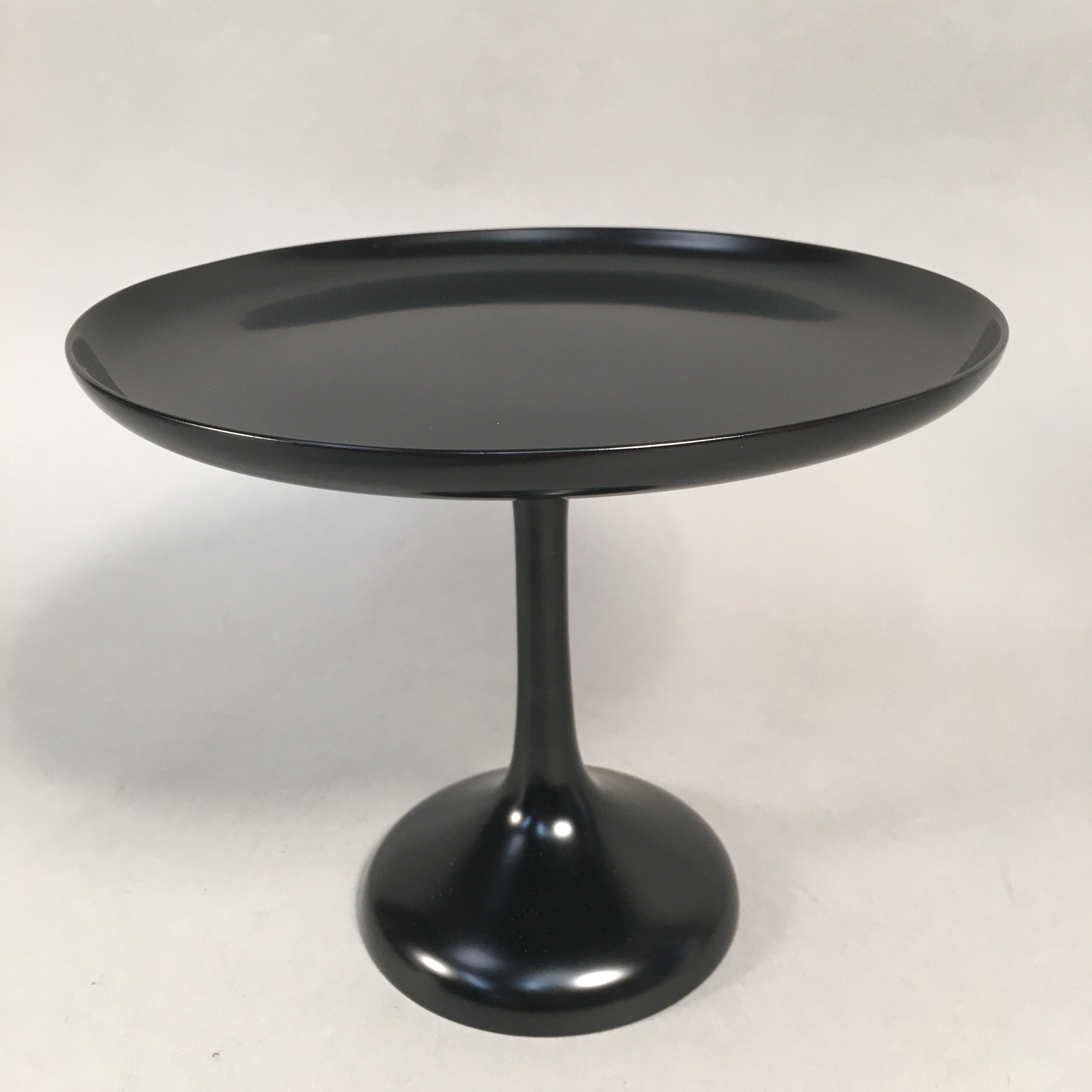 Japanese Wooden Lacquer ware Legged Plate Vtg Black Round Tea Ceremony UR470