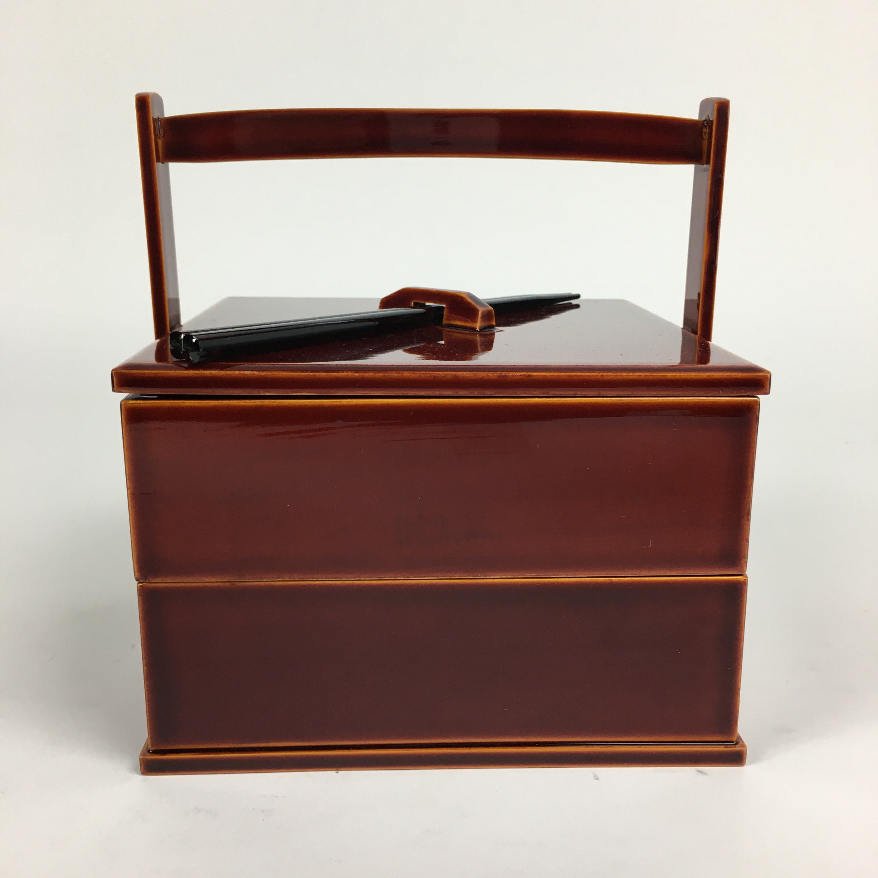 Japanese Wooden Lacquer ware Shunkei-Nuri Bento Box Vtg Jubako 2 Tier JB72