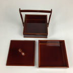Japanese Wooden Lacquer ware Shunkei-Nuri Bento Box Vtg Jubako 2 Tier JB72