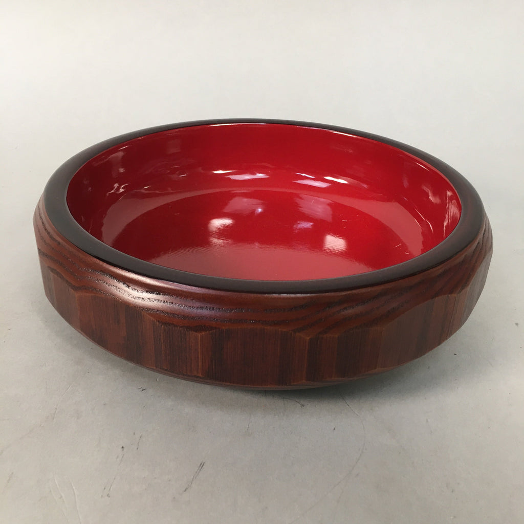 Japanese Wooden Lacquered Bowl Vtg Kashiki Tea Ceremony Brown Red UR476