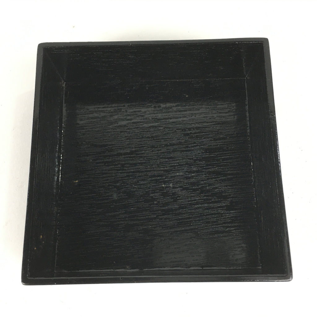 Japanese Wooden Lacquered Box Vtg Square Tray Black Tea Ceremony UR621
