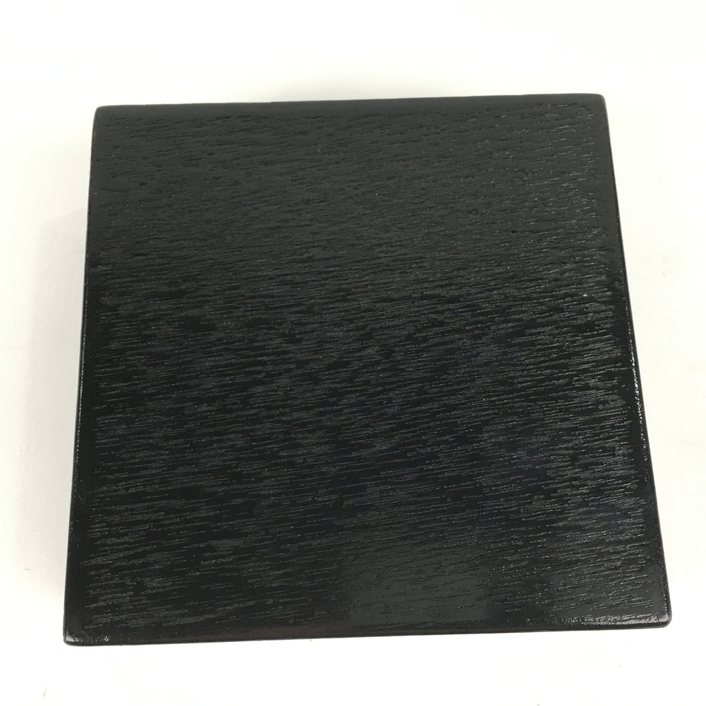 Japanese Wooden Lacquered Box Vtg Square Tray Black Tea Ceremony UR622