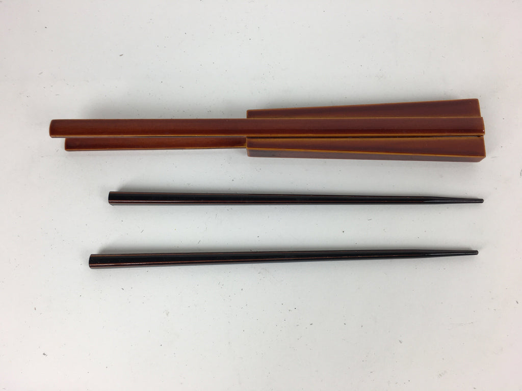 Japanese Wooden Lacquered Chopsticks Hashi Holder Vtg Shunkei-Nuri Brown UR619