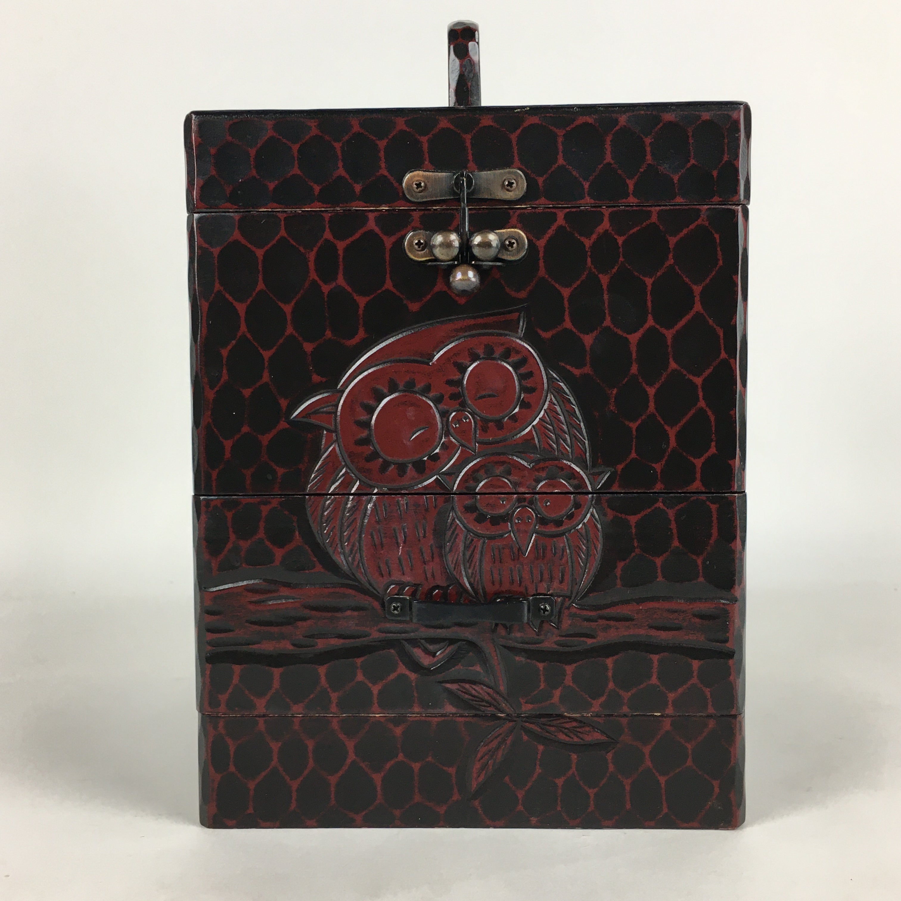 Japanese Wooden Lacquered Cosmetic box Vtg Kamakura-Bori Tansu Haribako T312